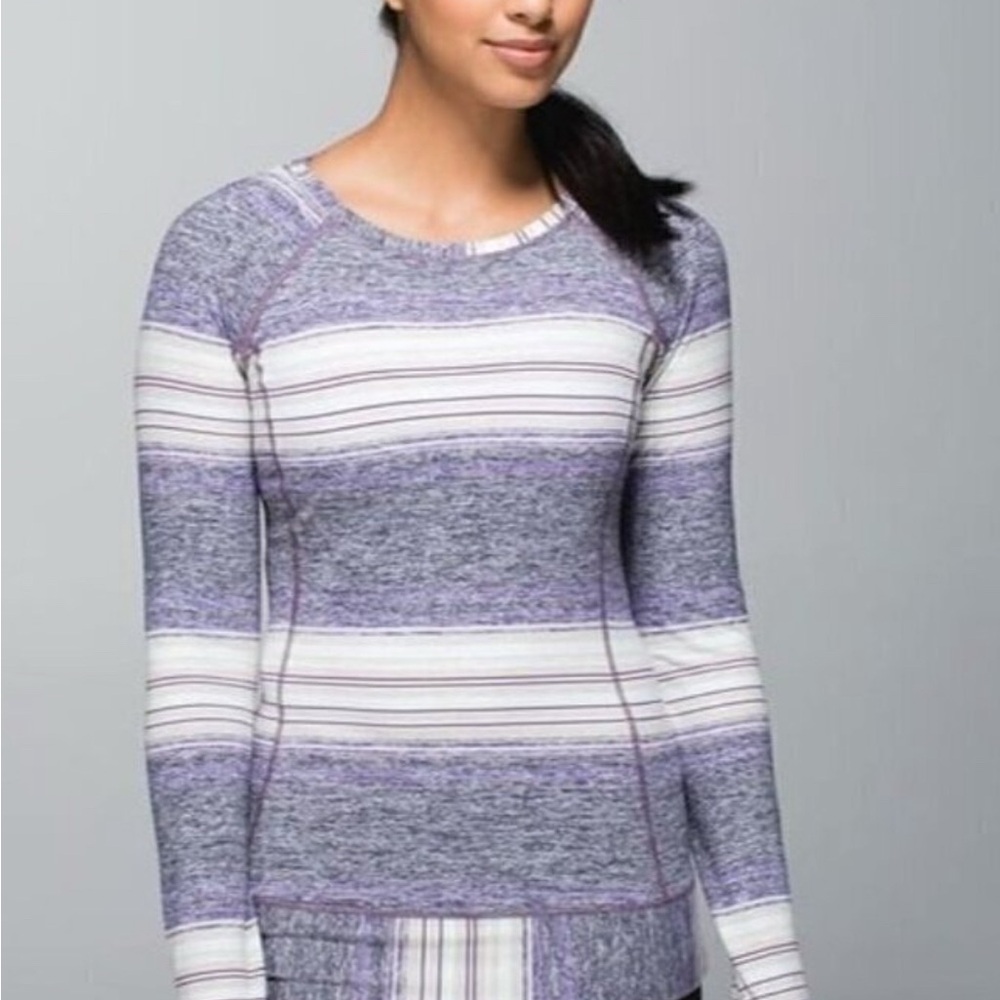Lululemon Athletica Race Your Pace Purple and White Striped Shirt